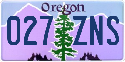 OR license plate 027ZNS