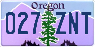 OR license plate 027ZNT