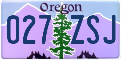 OR license plate 027ZSJ
