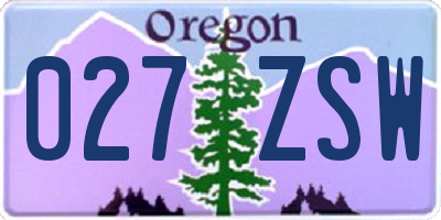 OR license plate 027ZSW