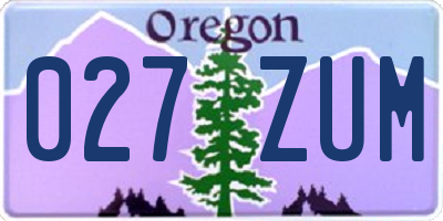 OR license plate 027ZUM