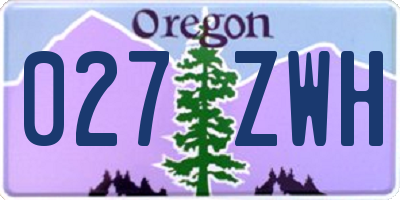 OR license plate 027ZWH
