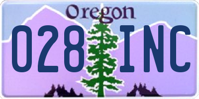 OR license plate 028INC