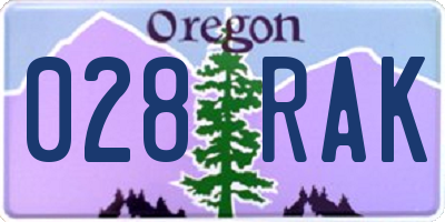 OR license plate 028RAK