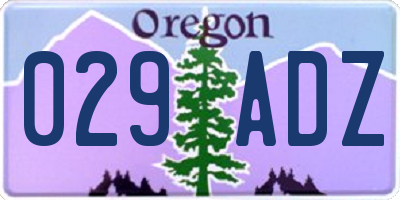 OR license plate 029ADZ