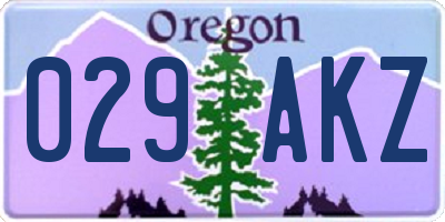 OR license plate 029AKZ