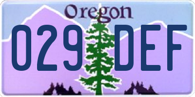OR license plate 029DEF