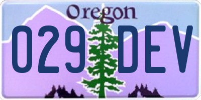 OR license plate 029DEV