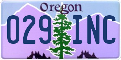 OR license plate 029INC