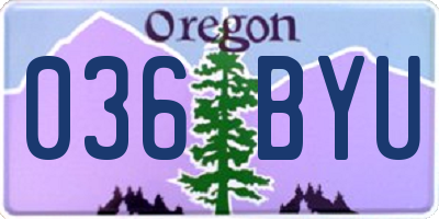 OR license plate 036BYU