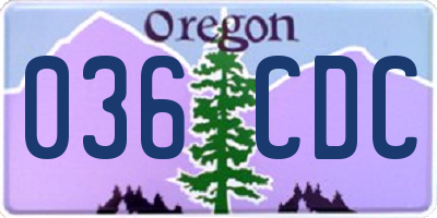 OR license plate 036CDC