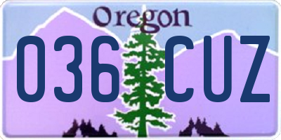 OR license plate 036CUZ