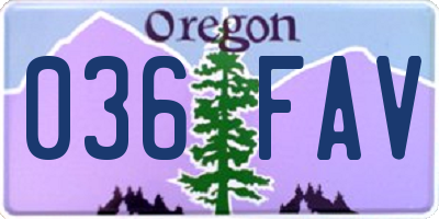 OR license plate 036FAV