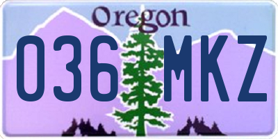 OR license plate 036MKZ