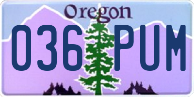OR license plate 036PUM