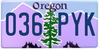OR license plate 036PYK