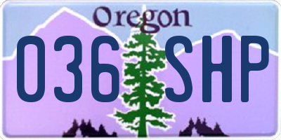 OR license plate 036SHP