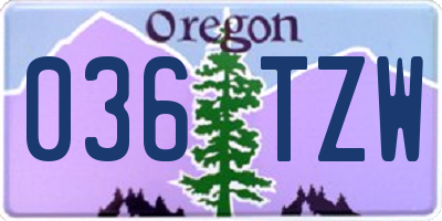OR license plate 036TZW