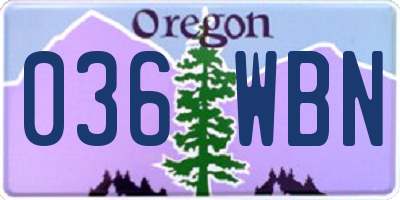 OR license plate 036WBN
