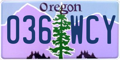 OR license plate 036WCY