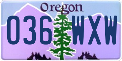 OR license plate 036WXW