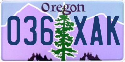 OR license plate 036XAK