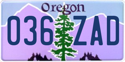 OR license plate 036ZAD