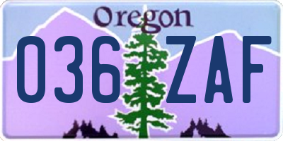 OR license plate 036ZAF