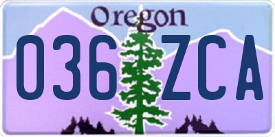 OR license plate 036ZCA
