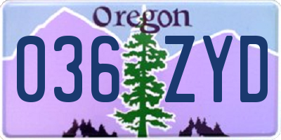 OR license plate 036ZYD