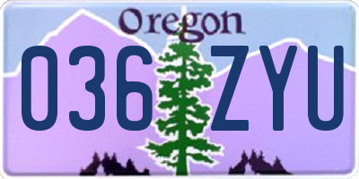 OR license plate 036ZYU
