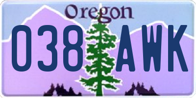 OR license plate 038AWK