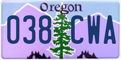 OR license plate 038CWA