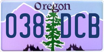 OR license plate 038DCB