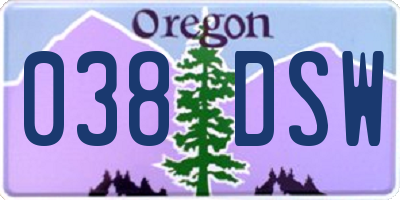 OR license plate 038DSW