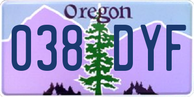 OR license plate 038DYF