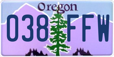OR license plate 038FFW