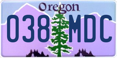 OR license plate 038MDC