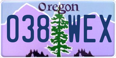 OR license plate 038WEX