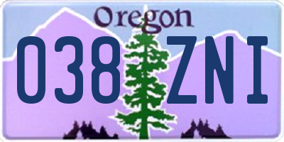 OR license plate 038ZNI
