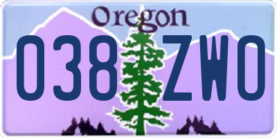 OR license plate 038ZWO