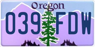 OR license plate 039FDW