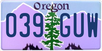 OR license plate 039GUW