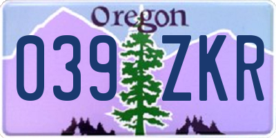 OR license plate 039ZKR