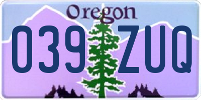 OR license plate 039ZUQ