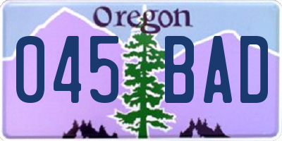 OR license plate 045BAD