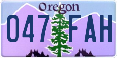 OR license plate 047FAH