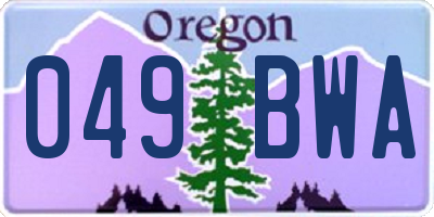 OR license plate 049BWA