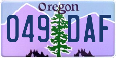 OR license plate 049DAF