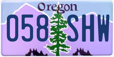 OR license plate 058SHW